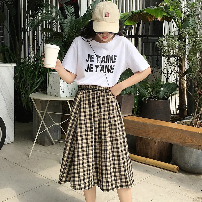 

Large Size New Style WOMEN'S Dress Retro Fashion Mid-length INS Super Fire Skirt High-waisted Plaid Full Skirt