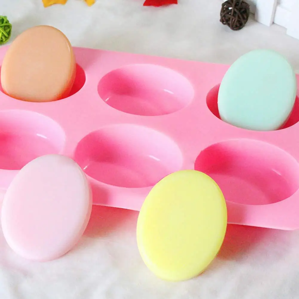 6-Hole DIY Baking Mold Large Ellipse Silicone Mold for Handmade Soap Cake Making Ice Cube Mould