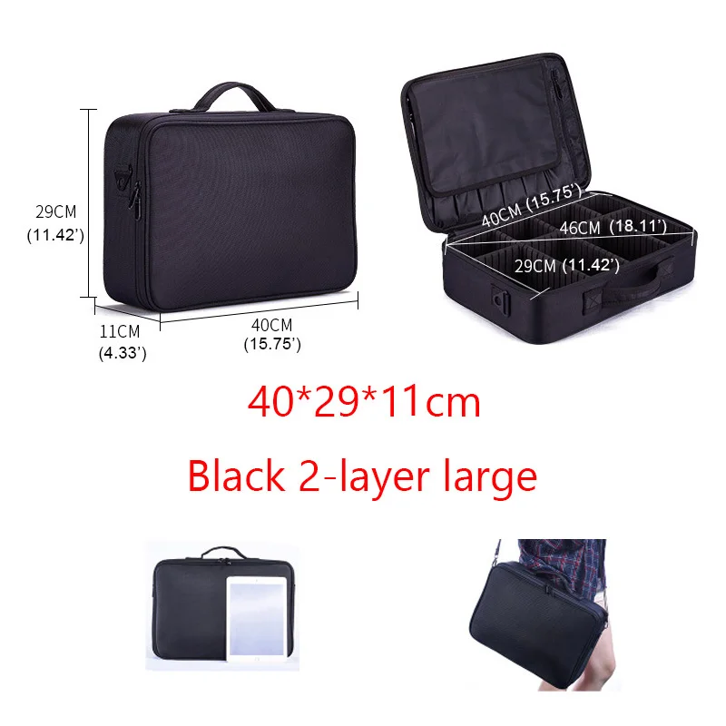 Black 2 layer large Горячая Распродажа, профессиональный органайзер для макияжа Bolso Mujer, косметический чехол, несессер, дорожная сумка для хранения, чехол для костюма, дропшиппинг, нейлон - Цвет: Black 2 layer large