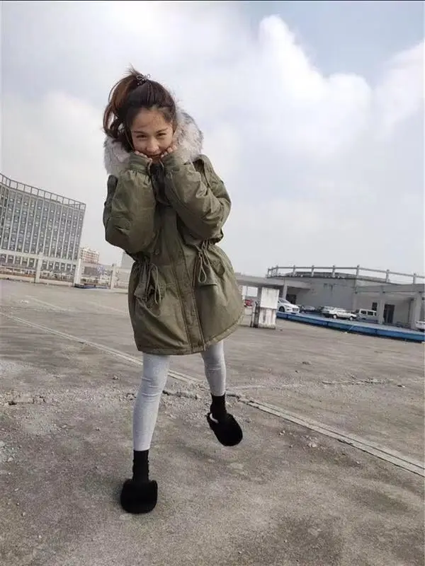 Короткий пуховик женское платье Южная Корея Dongdaemun с капюшоном большой меховой воротник свободный крой шнурок толстое теплое пальто зима