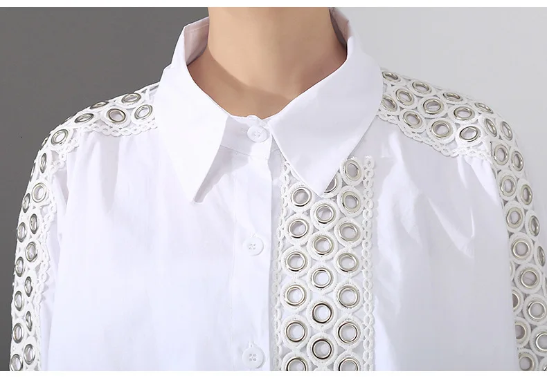 MEVGOHOT Женская мода выдолбленный длинный Shirtt плюс размер сплошной Лоскутная гофрированная Асимметричная блузка женская HW075