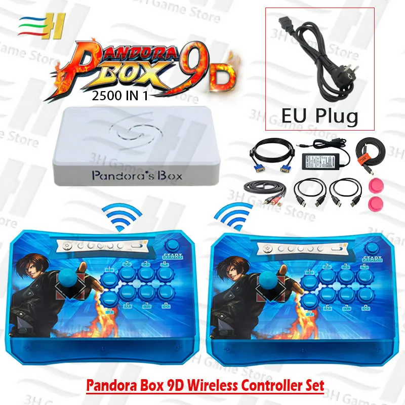 9D 2P blue EU Pandora Box 9D 2500 В 1 2 игрока беспроводные контроллеры аркадная палка консоль набор можно подключить геймпады к 3P 4P Поддержка 3D tekken - Цвет: 9D 2P blue EU