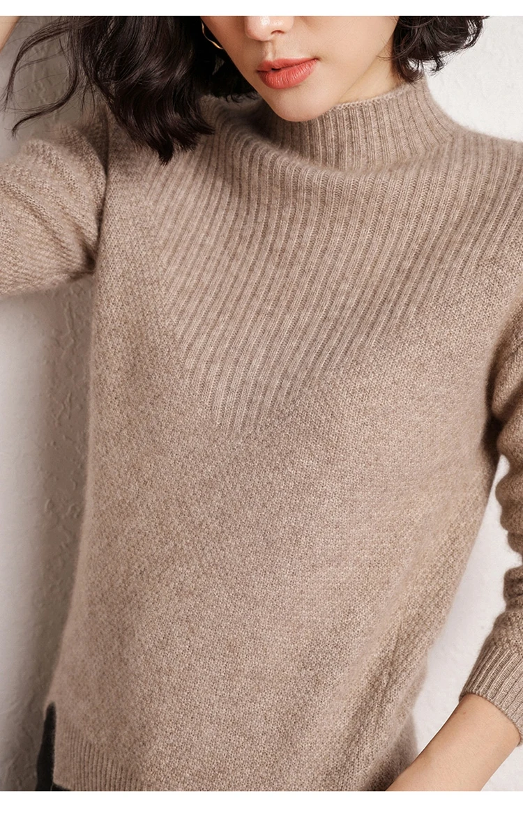 Autumn Winter New Women Cashmere Sweater Half high collar knit pullover female Solid slim warm sweater Hollow
