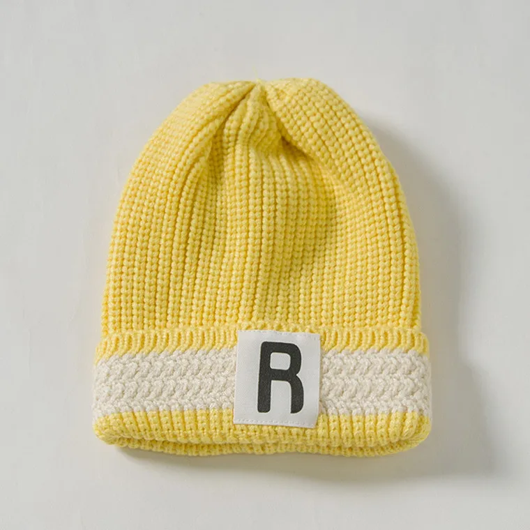 Зимняя шапка для маленьких мальчиков и девочек, мягкая теплая детская шапочка, карамельный цвет, детская повседневная шапка, вязаная крючком эластичная аппликация, R, вязаные шапки