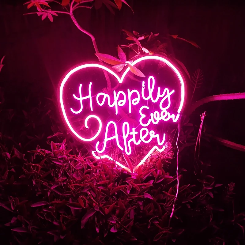 

Custom Neon Sign light Outdoor Led Flex Happy Ever After Wall Hanging Flexible Lighting For Sign Decor Pink for Room For Wedding