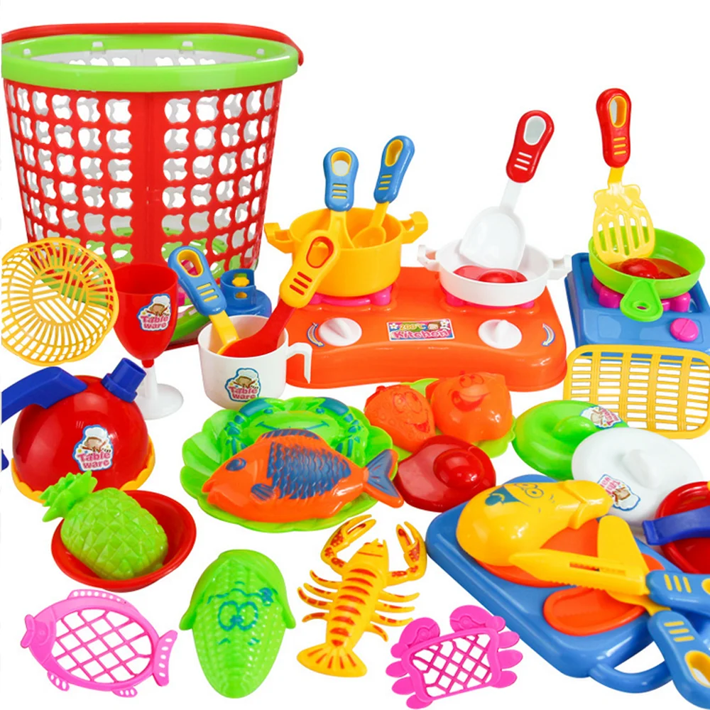35pcs/lot Children Pretend Role Play House Toy Cutting Plastic Vegetables Food Kitchen Baby Classic Kids Educational Toys 7.29 | Игрушки и