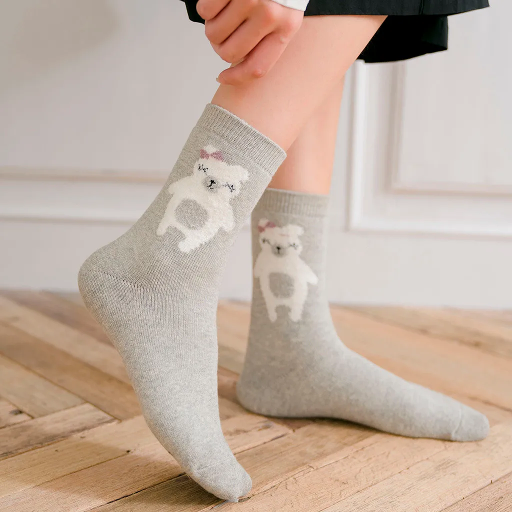 harajuku style Winter 5 Pairs Of Women Middle Tube Cotton Print Socks Cute Bear Style Ladies Warm Socks set of women's socks