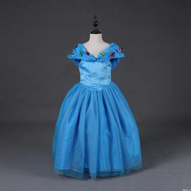 Принцесса косплей костюмы для девочек платье Золушки платья с бабочкой праздничный костюм детская одежда