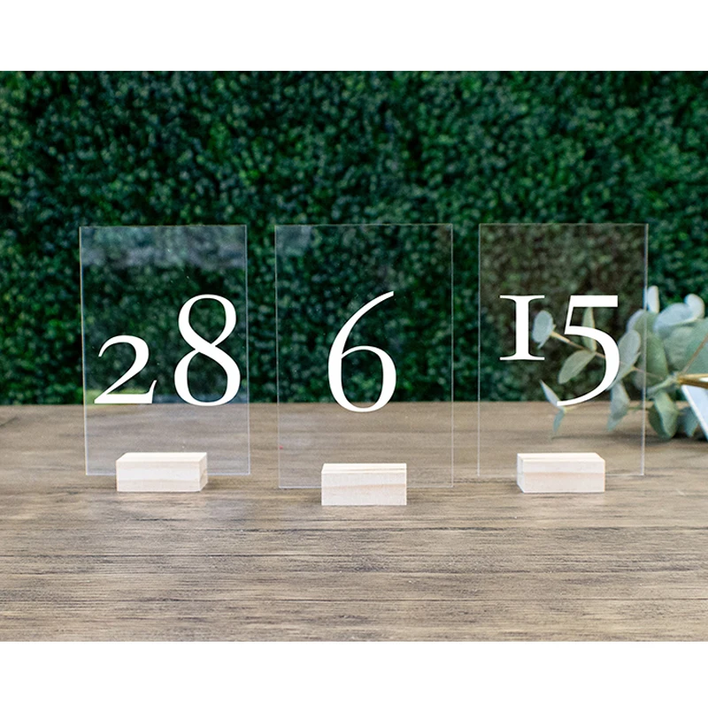 Personalized Acrylic Wedding Table Numbers With Holders Calligraphy Table Number Wedding Signage Clear Wood Number Stand