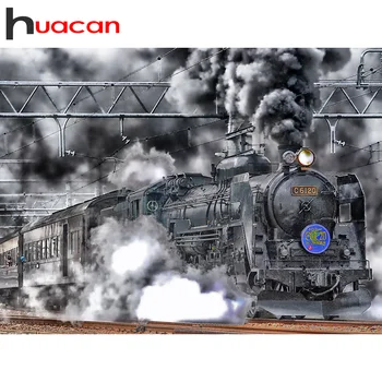 

Huacan Diy Diamond Painting Train Home Decoration Embroidery Landscape Mosaic Scenery Wall Stickers Handmade Gift