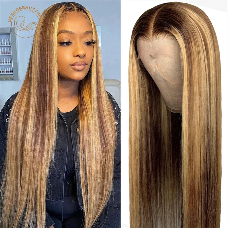 #1B/27 Highlight Wig 13X4 Colored Lace Front Human Hair Wigs Pre Plucked Highlight Blonde Lace Frontal Wig For Women 30 Inches