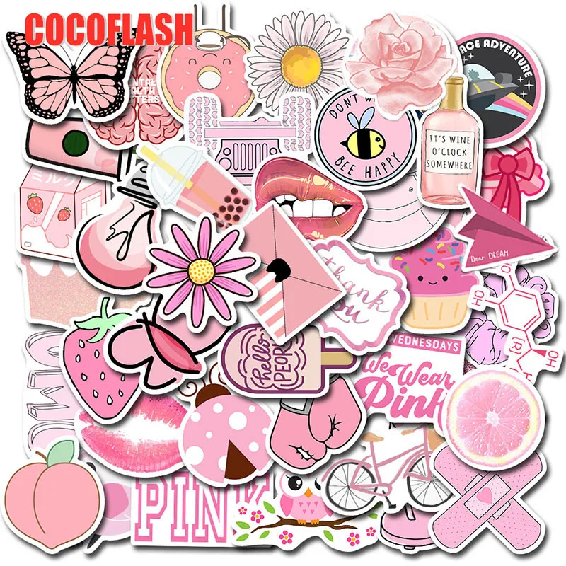 10/50Pcs/Set Vsco Girl Pink Butterfly Pink Flower Stickers For Laptop Luggage Motorcycle Phone Skateboard Children