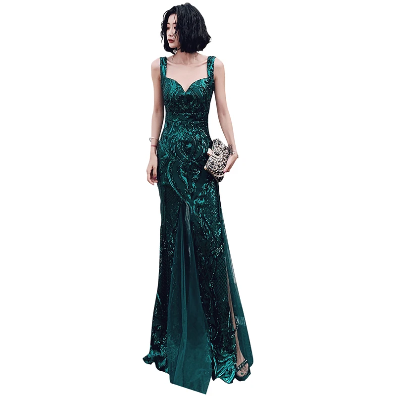 

Evening Dress Sweetheart Elegant Women Party Dresses 2019 Sleeveless Sequin Robe De Soiree Backless Zipper Formal Gowns F113