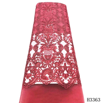 

High quality African net lace French sequin fabric red African lace fabric 2020 embroidery fabric lace for dress sewing HJ3363