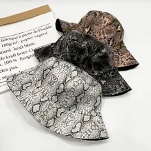 Харадзюку унисекс из искусственной кожи Двусторонняя Панама змеиный принт Рыбацкая Кепка