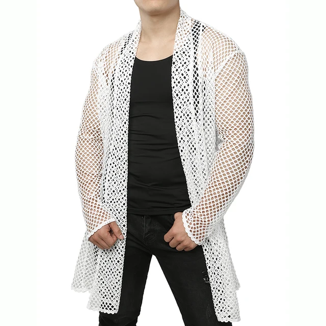 Nam Fishnet Xem Qua Cardigan Áo Thun Nữ 