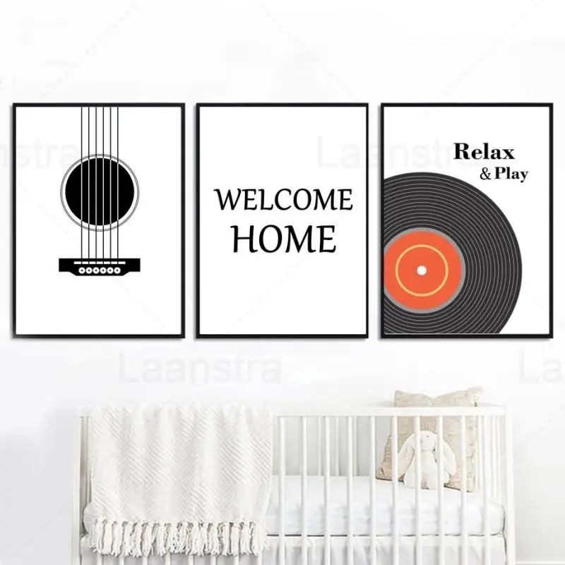 

Minimalist Posters and Prints Guitar Records-Welcome Home Quotes Picture Wall Art Canvas Painting Home Decor Mural Frameless