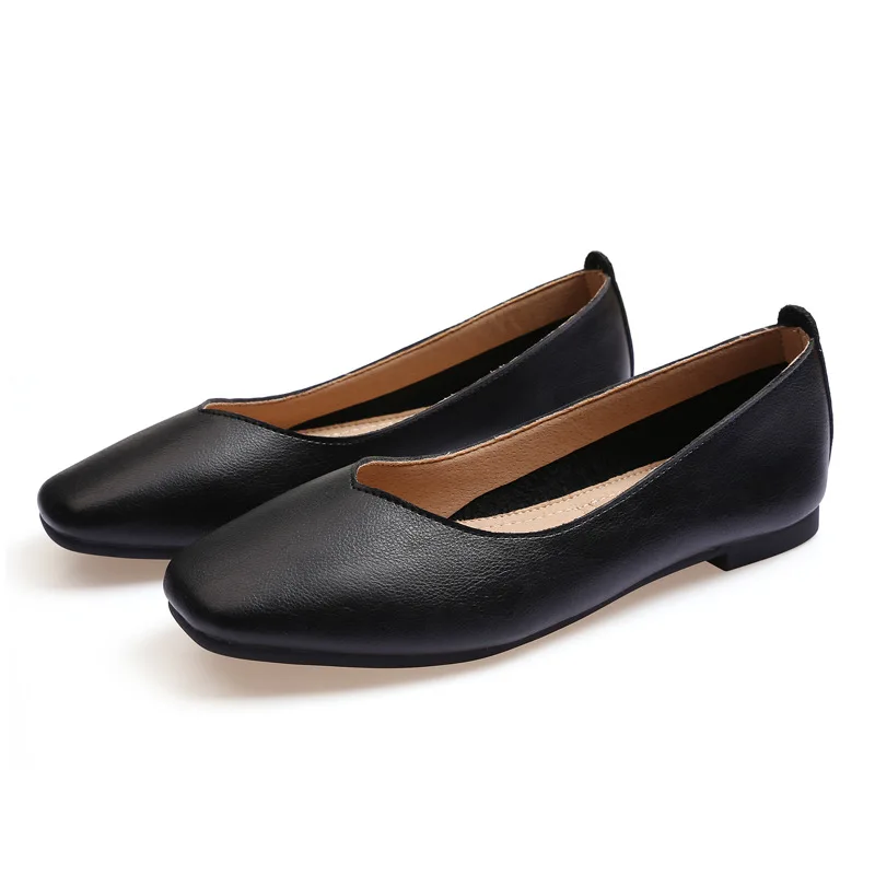 

Genuine Leather Microfiber Simple Soft Bottom Flat Heel Shoes Square Head Low-Cut Large Size 42 WOMEN'S Shoes Korean-style Side