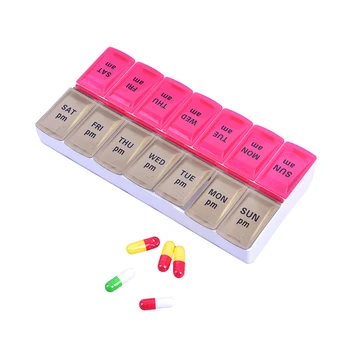 

7 Days Weekly Pill Case 14 Grids Medicine Tablet Dispenser Plastic Organizer Case Pill Box Splitters
