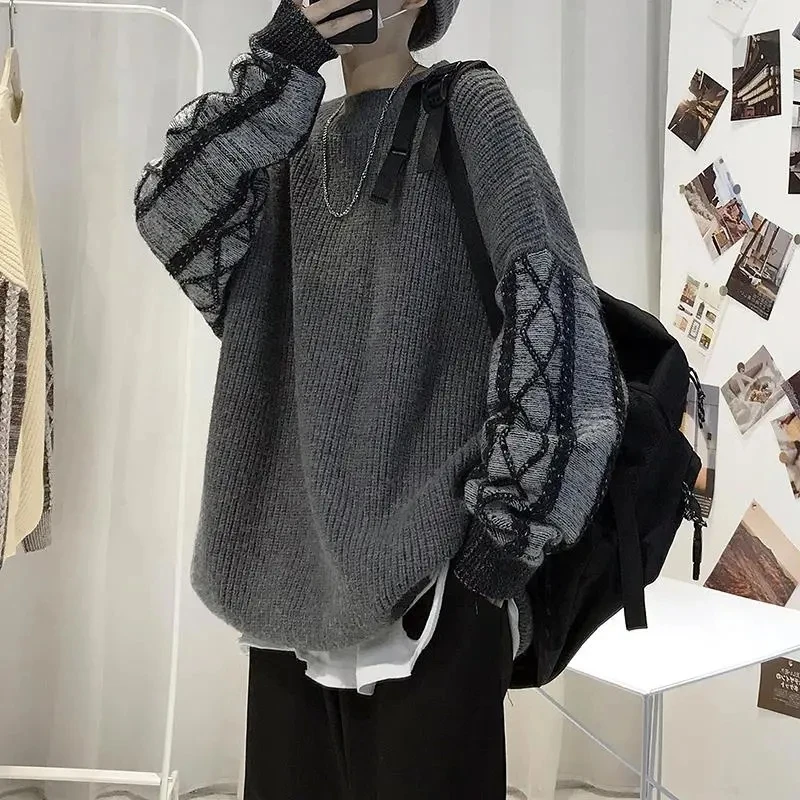 

Vintage Sweater Men's Streetwear O Neck Loose Patchwork Pullover Autumn Winter Ropa Hombre Harajuku Knitted Tops Pull Jersey
