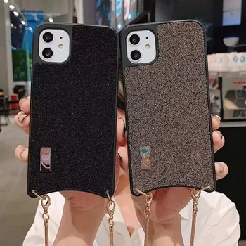 

Luxury Glitter Bright Beads With strap Long Chain Phone Case For iPhone 11 Pro XS Max XR X 7 6S 6 8 Plus Bling Crossbody Cover