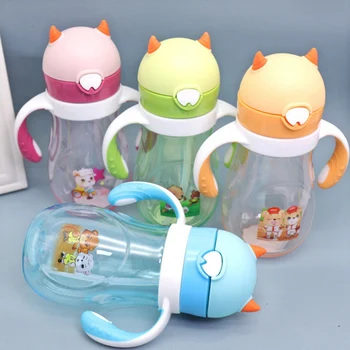 

480ML Summer Children Drinking Cup Baby Cartoon Anti-fall Water Bottle With Handle Portable Straw Cup Hot Sale