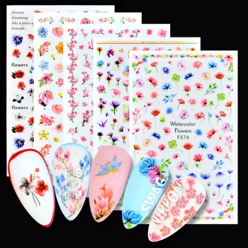 

WUF 1Pc 3D Nail Stickers Cute Colorful Flower Mixed Patterns Girly Transfer Decals Nail Art Decorations for Manicuring DIY