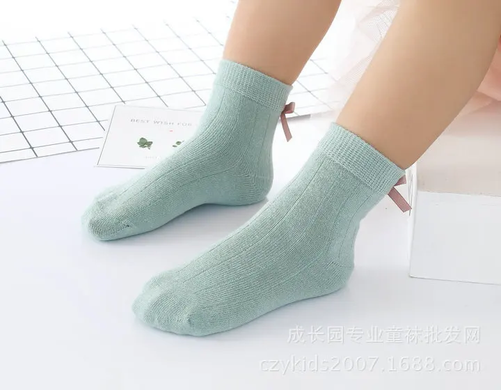 Осенне-зимние короткие носки для девочек с объемным бантом в Корейском стиле