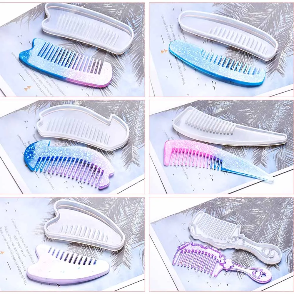 

3D 10 Style Big Size Mould Transparent Silicone Comb Mold Epoxy Resin Molds For Women DIY Jewelry Making Tools