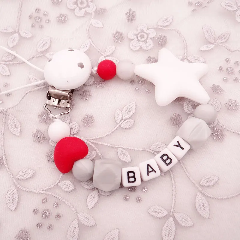 Pacifier Clip Mouse Head Style Handmade Personalized Name Silicone Attache Infant