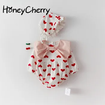 

2020 SpringBaby Girl Bodysuits New Baby Girl Love Butterfly Collar Long Sleeve Hardcover Baby Cotton One Piece Creeper