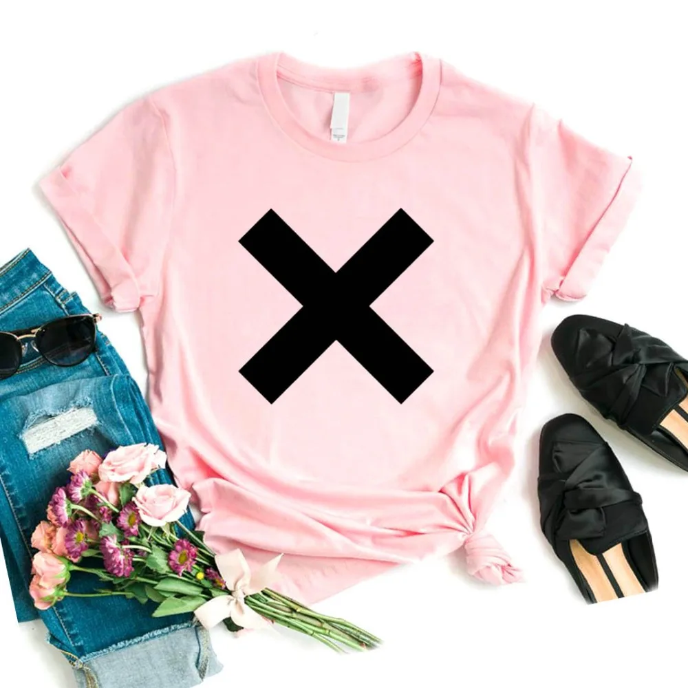 Женская футболка с принтом X Cross, хлопковая Повседневная хипстерская рубашка для девочек, топы, футболки больших размеров, 6 цветов, Прямая поставка, TZ200-307