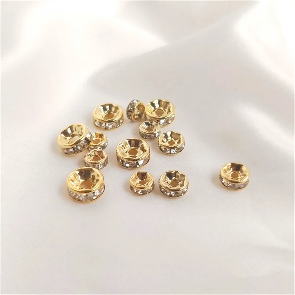 

14K light gold diamond ring beads embedded zircon spacer handmade bracelet DIY accessories