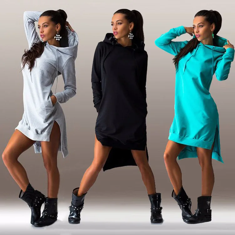 Womens Hooded Bodycon Sweatshirt Hoodies Long Sleeve Casual Jumper Sweater Dress