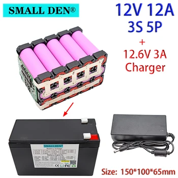 

12V 12Ah 18650 lithium battery pack built-in BMS sprayer surveillance camera, backup power solar battery + 12.6V 3A charger