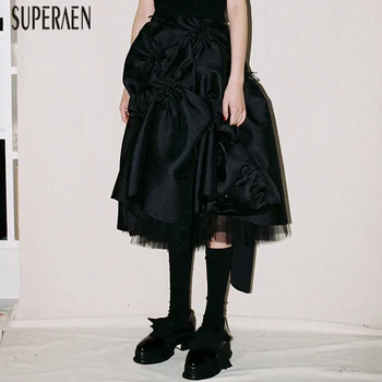 

SuperAen Europe 2020 Summer and Spring New Skirts Women Fashion Cotton Casual Ladies Skirts High Waist Elastic Waist Skirts