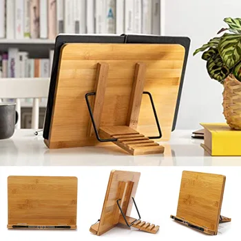 

Bamboo Book Stand Cookbook Music Book Holder with 5 Adjustable Height YU-Home