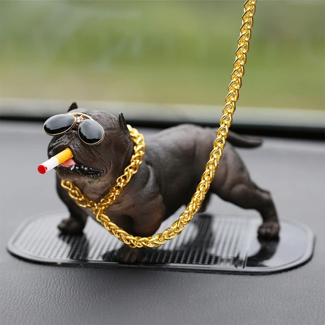 American Bully Dog Car Dashboard Decor Toy Cool Smoking Bulldog