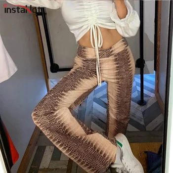 

Sexy New Snakeskin High Waist Elastic Pants Straight Women Slim Fitted Office Ladies Casual Autumn Streetwear Trousers Capris