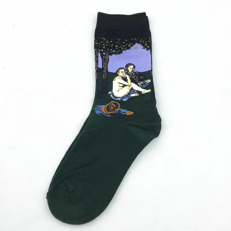 Хлопковые мужские носки, знаменитые Носки с рисунком Мона Лиза, масляные носки, женские носки - Цвет: 37
