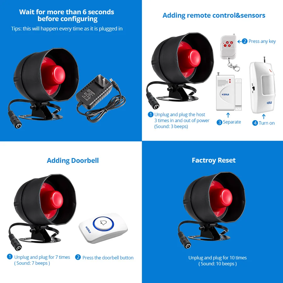 KERUI Cheap Upgraded Standalone Wireless Home Security Alarm System Kit Siren Horn WIth Motion Detector DIY 110db Burglar Alarm