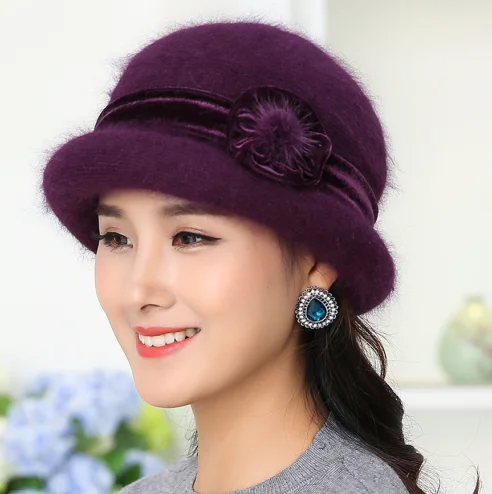 Dark Purple Женская модная Милая шапка в Корейском стиле кашемировая зимняя теплая шапка для леди - Цвет: Dark Purple