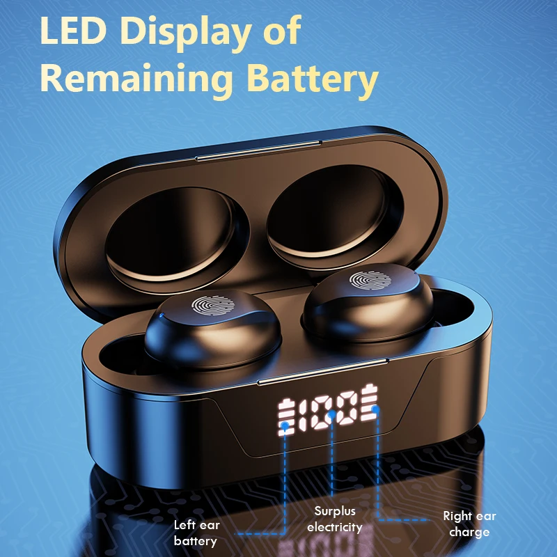 Wireless Headphones Touch Control Power Digit-Display Earphone Bluetooth Sport Waterproof With Mic wireless headphones