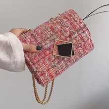 Шерстяные сумки через плечо для женщин осень Маленькая цепь сумка через плечо Женская Роскошная дорожная сумка с замком