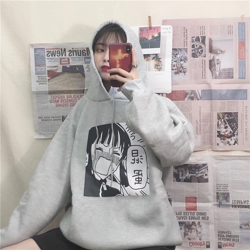 Женская уличная толстовка с капюшоном Sudadera Mujer свободная флисовая кофта принтом