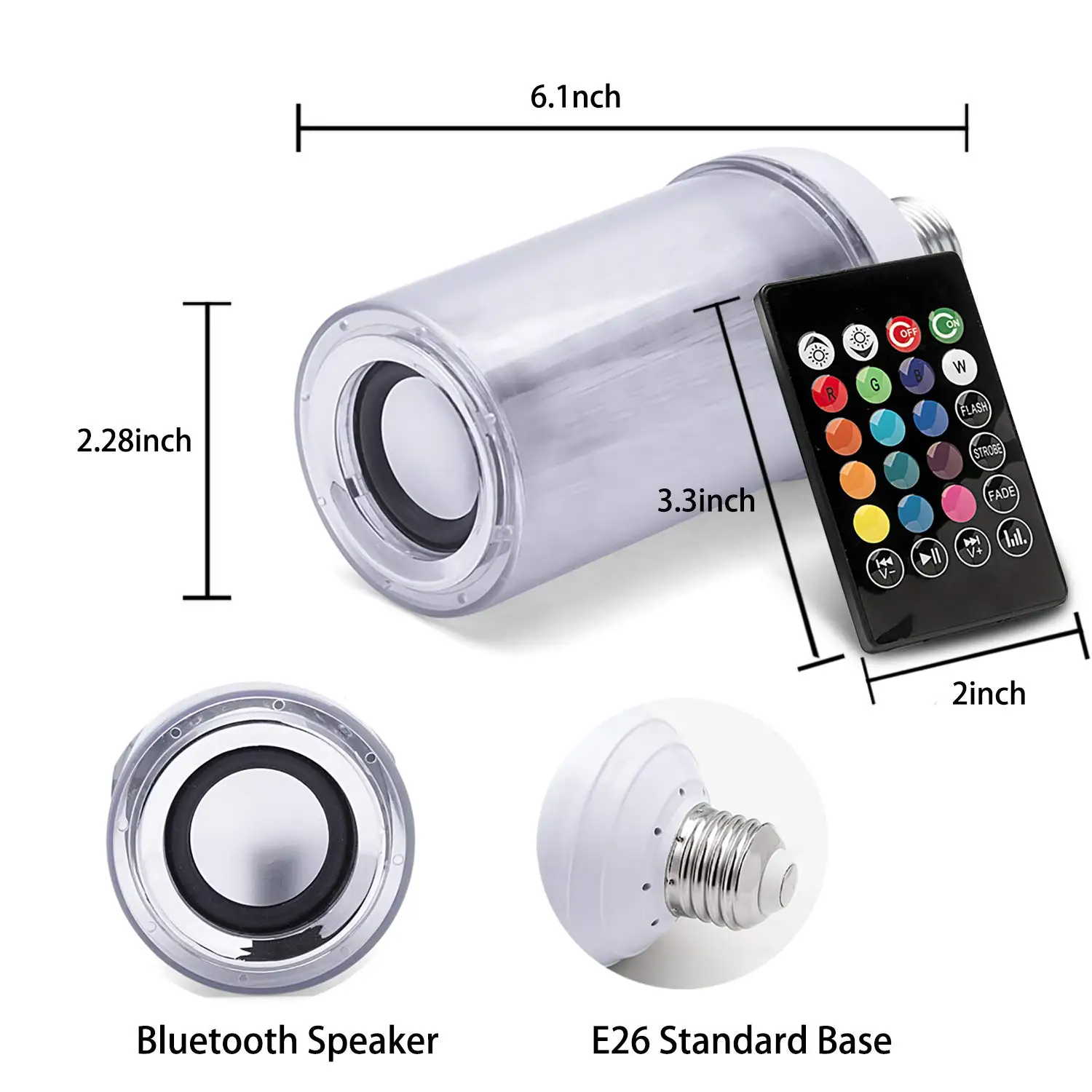 Умный Bluetooth динамик E27 светодиодный лампочка, Пламенный музыкальный плеер RGB фонарь, 24 кнопки беспроводной пульт дистанционного управления