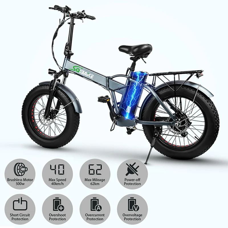 ECOTRIC Bicicleta eléctrica para principiantes de 500 W, plegable, de 20  pulgadas, neumático grueso, todoterreno, plegable, 36 V, 12.5 Ah, batería