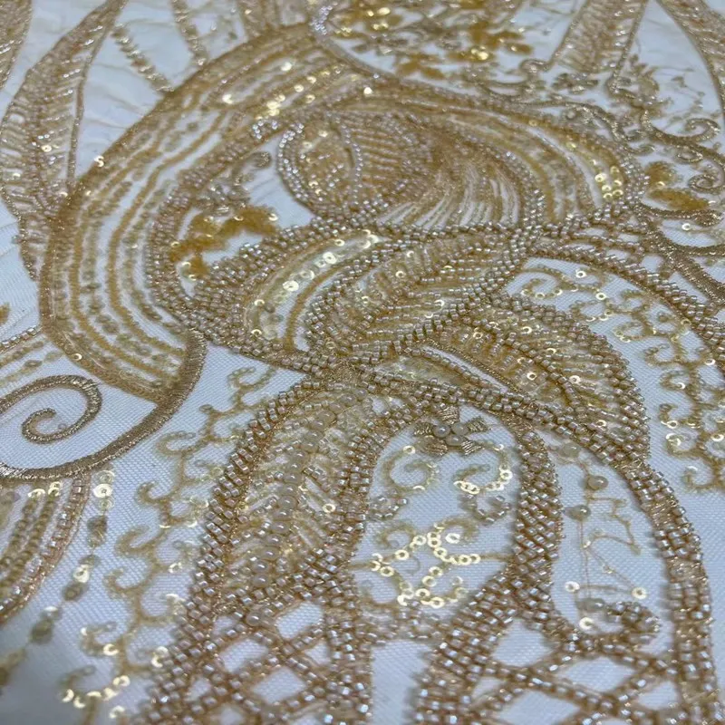 

Hot Sale Nigerian Lace Fabric Handmand Beaded Tulle Lace Fabric High Quality African French Net Lace Fabric for Sewing TS9606