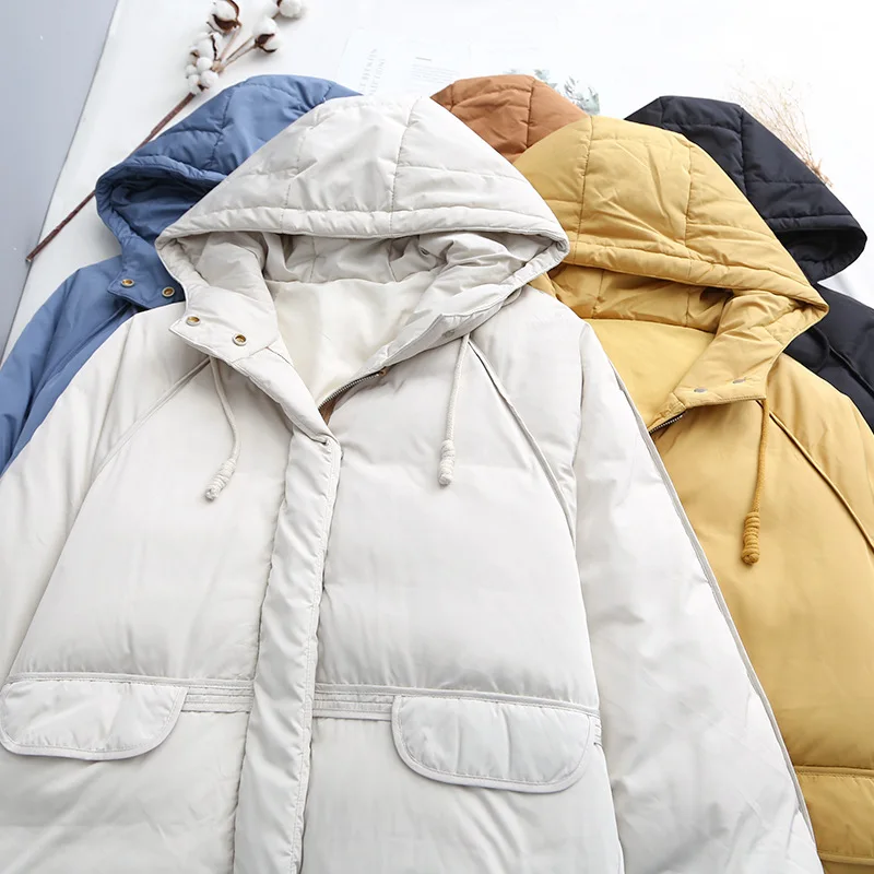 

940004 Fashion Hooded down Jacket Women's Winter Korean-style Loose-Fit Slimming Mid-length down Coat Cotton Overcoat Fashion