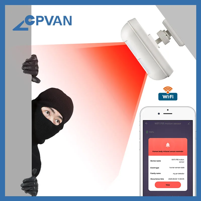 Беспроводной датчик движения CPVAN Tuya Wi Fi детектор PIR система сигнализации для